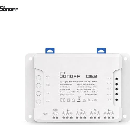 SONOFF 4CH PRO R3 4-gang WiFi Smart Switch with RF Control 4 Way Home Automation Switch Module Compatible with Alexa Google Home