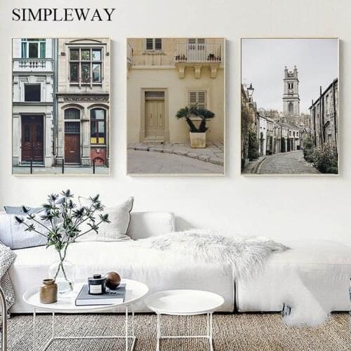 Old House Architecture Vintage Poster Nordic Wall Art Canvas Print Cityscape Painting Decorative Picture Modern Home Decoration