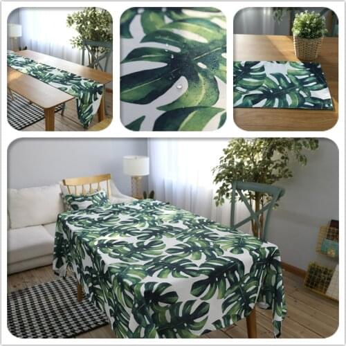 Green Leave Print Table Cloth Waterproof Dining Table Cover Table Runner And Tablecloths Kitchen Items Home Decoration Rectangle