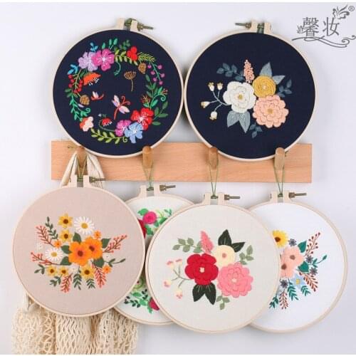 DIY Embroidery Plants Cherry Tree Handwork Needlework For Beginner Cross Stitch Kit Ribbon Painting Decor Hoop Home Embroidery