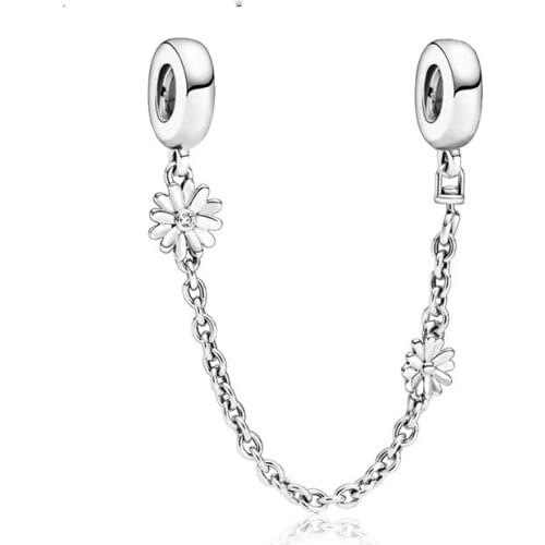 High quality 925 sterling silver charm daisy safety chain fit original bracelet beads accessories women fine jewelry DIY