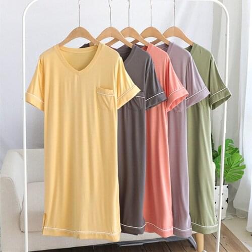 Vestidos Mujer New Modal Sleepwear Women Large Size Casual Night Dress Short Sleeve V Neck Summer Nightgowns Female Nightwear