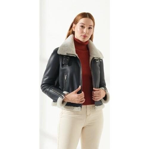 Womens Winter Fur Jacket Wool Sheep Skin Leather Jacket Genuine Slim Fit Biker Fashion Clothing from Turkey Monte