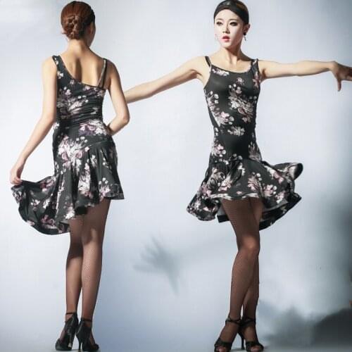 2018 New Latin Dance Dress Women Print Black Milk silk Adult Samba Costume Lady Competition Performance Wear Dresses
