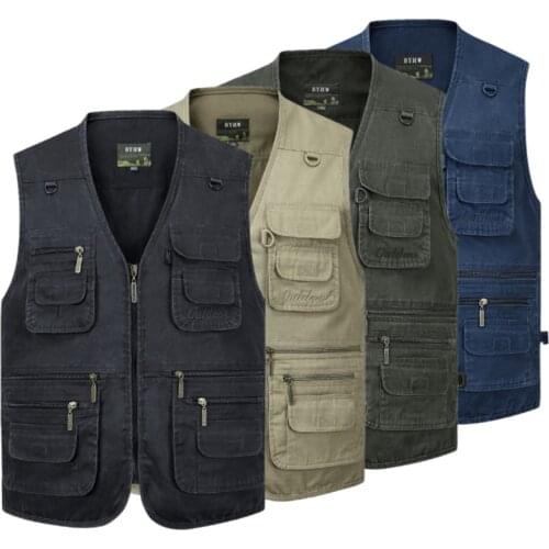 New Men Multi Pocket Cotton Vest Casual with Many 14 Pockets Sleeveless Jackets Male Outdoor Photograph Waistcoat Big Size 6XL