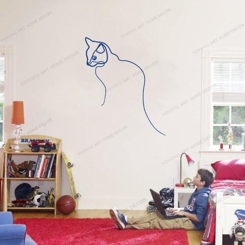 Animal Cat Line Draw Art Wall Sticker For Home Decor Kids Room Fashion Wall Decals Removable Murals Wallpoof CX1607