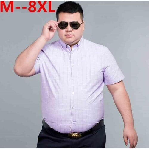 10XL 8XL 6XL 5X 100% Cotton Mens Dress Short Sleeve Shirts Fashion Casual Slim Fit Plaid Men Shirts Brand Clothing Chemise Homme