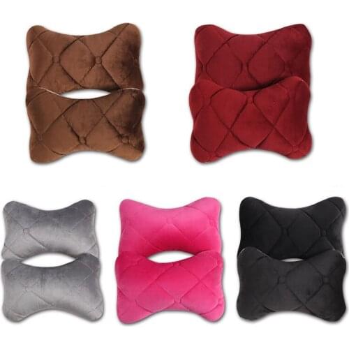 2Pcs Universal Car Neck Pillows Both Side Silk Cotton Single Headrest Cushion Fit For Most Car Filled Fiber Car Head Rest Pillow