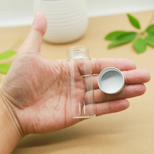 24 Pieces Glass Bottles 30*80mm 40ml Cute Small Aluminum Caps Glass Tiny Jars Vials Transparent Glass Containers Perfume Bottles