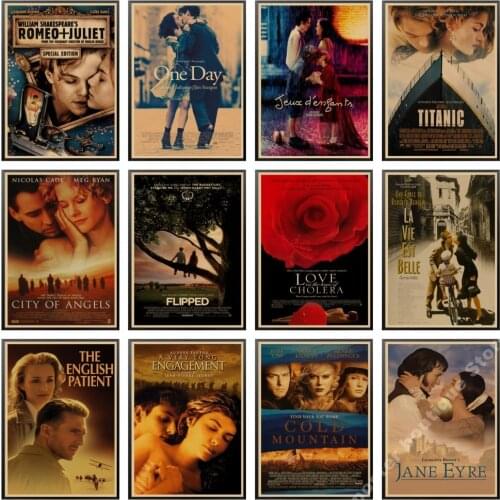 50 classic love movie posters. Romeo and Juliet / Jane Eyre / titanic / beautiful life / one day/Vintage Retro Kraft Poster