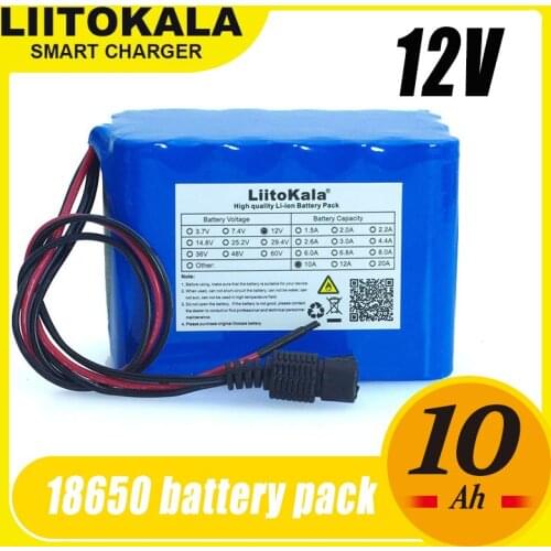 LiitoKala 100% New Protection Large capacity 12 V 10Ah 18650 lithium Rechargeable battery pack 12v 10000 mAh capacity with BMS