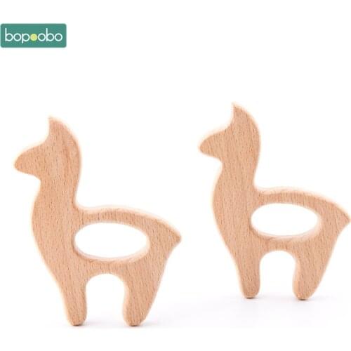 Bopoobo 1pc Baby Teethers Beech Wood Teether Toys Alpaca Pendant Bracelet Necklace for Infant DIY Nursing Products Accessories