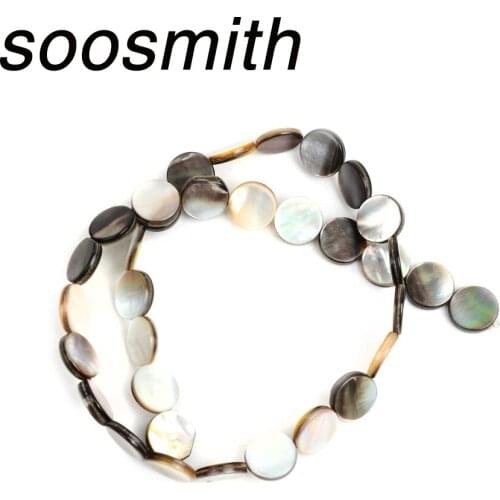 Soosmith Natural Black Shell Beads Flat Round Perles Top Quality Loose Beads For Jewelry Making Diy Bracelet Earrings Necklace