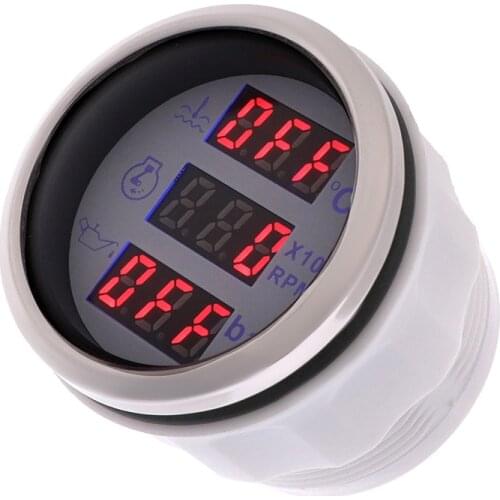 Car Boat Digital Tachometer Water Temperature Meter Oil Pressure Gauge 52mm 3 In 1 Multi-Function Gauge With NPT-1/8 Sensors