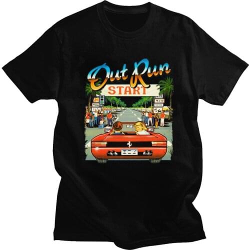 Japanese Arcade Racing Video Game Out Run T Shirt Men Short Sleeve Vintage 80s Console Gaming T-shirt OutRun Tshirt Cotton Tee