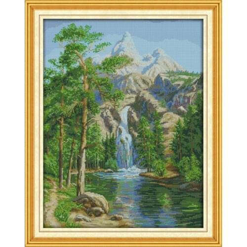 Joy Sunday High Mountain & Flowing Water Cross Stitch Kits DMC Print On Canvas 14CT Counted Chinese Cross Stitch Sets Home Decor