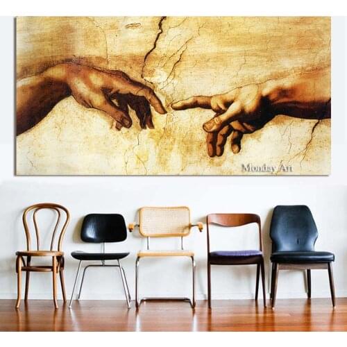 Handmade Classical oil Painting Decorative Canvas Art Michelangelo Creation Of Adam Home Decor Wall Pictures For Living Room