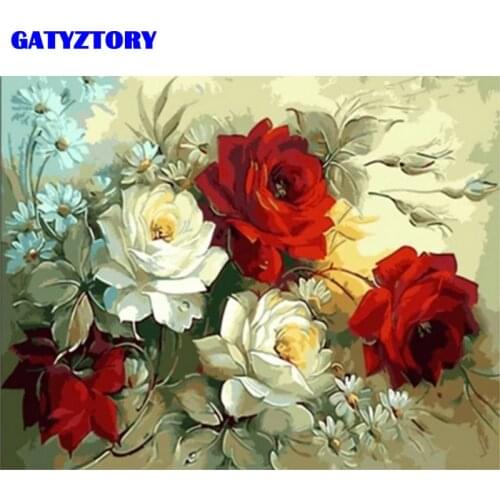 GATYZTORY Framed Oil Painting By Numbers Flowers Pictures Canvas Painting For Living Room Wall Art Home Decor