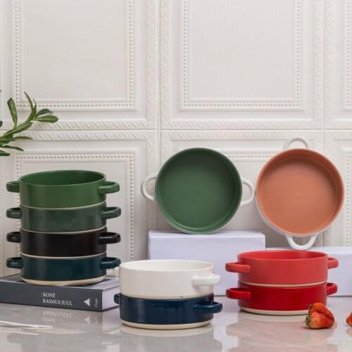 European-style Ceramic Double Bakeware Fruit Salad Plate Household Ramen Dish Dish Table Decoration Kitchen Utensils Porcelain