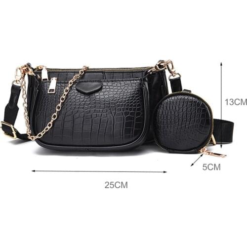 3pcs Sets Crocodile Pattern PU Leather Shoulder Messenger Bags Mini Crossbody Bag Armpit Ladies Chain Women Handbag Purses