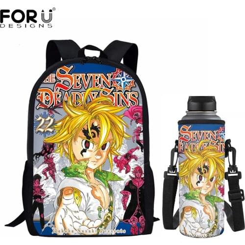 FORUDESIGNS Japanese Anime Design School Backpacks Set for Teen Boys Large Schoolbags High Quality Water Cup Satchel 2pcs Bolsa