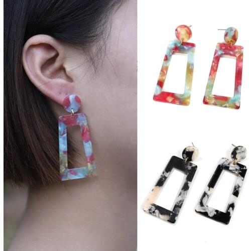 Resin plastic pattern square hollow Korean fashion pendant big earrings face modification christmas earrings серьги