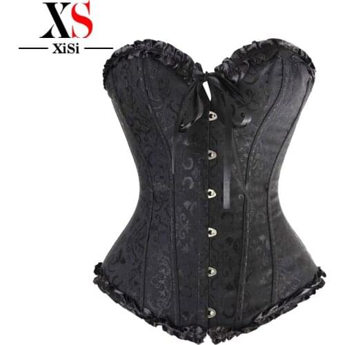 Corpetes espartilhos Black Overbust Pattern Steel Bone Corset new arrival Corselet Lace up with G-string body shaper for women