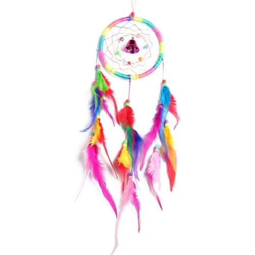 Creative Colorful Bell Dreamcatcher BirthdayGifts Home Hanging DecorCrafts Wall Style Car Circular Feather Dream Catcher Pendant