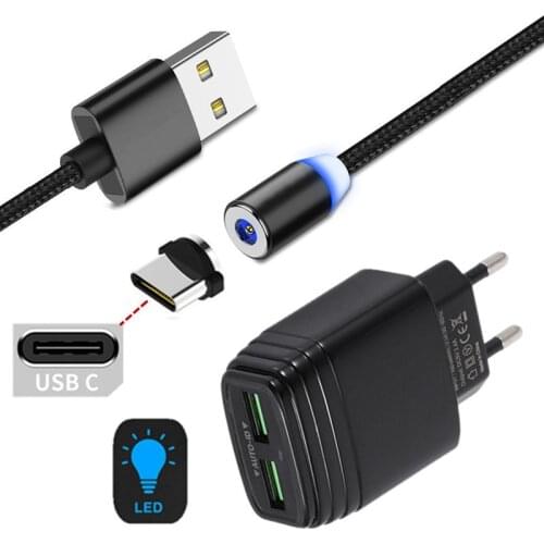 Magnetic Charge Type C Charger Cable USB adapter For Samsung Note 20 Ultra S20 M51 Xiaomi POCO M3 Redmi 9 Oppo A72 Reno 4 Phone