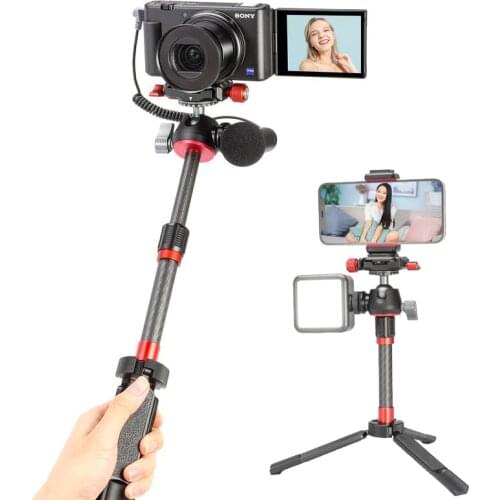 Ulanzi Metal Tripod MT-43 With Quick Release Plate 360° Ballhead Cold Shoe Extendable Selfie Stick Tripod for Phone Camera DSLR