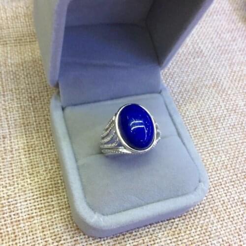 Fashion Silverware S925 Sterling Silver Inlaid Pure Natural Afghan Lapis Blue Silver Open Ended Ring