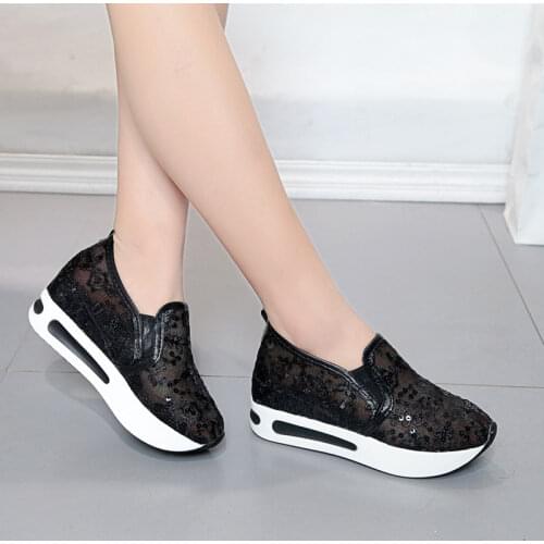 Fashion Lace Flower Flat Platform Woman Sneakers Sequin Creepers Moccasins Slip on Loafers Bling Boat Shoes zapatos de mujer