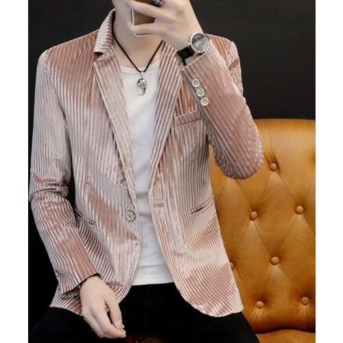 Mens Corduroy Lapel Jacket Blazer Business Casual Coat Slim Fit Leisure One Button NEW Men Jackets H01