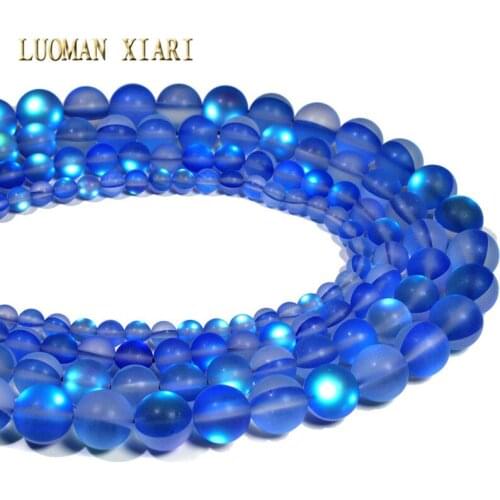 Wholesale Dark Blue Austria Crystal Glitter Synthesis Moon Stone Beads For Jewelry Making DIY Bracelet Necklace 6/8/10/12 mm
