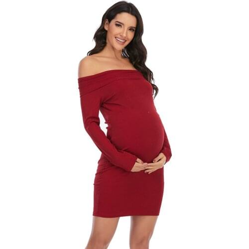 Maternity Dress Casual Solid Color Long-sleeved One-shoulder Dress for Pregnant Women Clothes Photography Sexy Skinny Vestidos