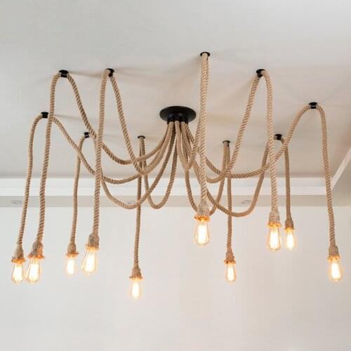 American Industry Vintage Hemp Rope DIY Pendant Lights LED Bulbs The Wooden Attic Pendant Lamp Falls Originality Bedroom Lamp