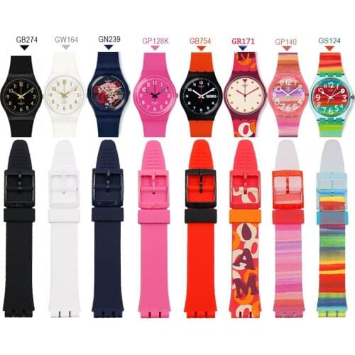 Silicone strap buckle buckle watch accessories 17mm for Swatch GB274 GW164GN239 sports waterproof bracelet female men watch band