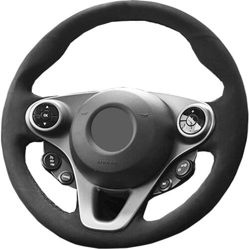 Hand Sewing Car Steering Wheel Cover Black Suede Wrap For Smart New Fortwo Forfour 2015 2016 2017 Braid on the Steering wheel