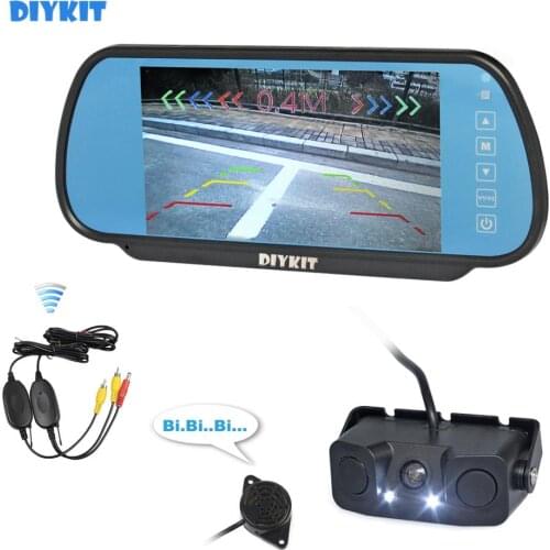DIYKIT Wireless 7" Rear View Car Mirror Monitor Parking System Waterproof Video Parking Radar Sensor Rear View Car Camera