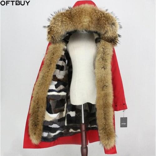 OFTBUY Real Mink Fur Parka Natural Fur Coat Winter Jacket Women X-long Waterproof Outerwear Thick Warm Streetwear Brand Luxury
