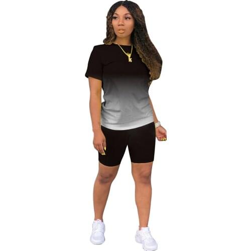 25M1106 Summer pop classic fashion casual gradient solid two piece set two piece set women t shirt for women