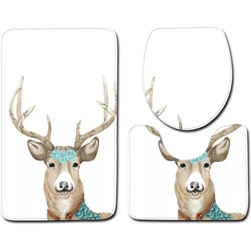 3pcs/set Vintage Cartoon Print Anti-slip Bathroom Floor Mat Home Decor Shower Non-Slip Rug Bath Door Mats Animal Deer