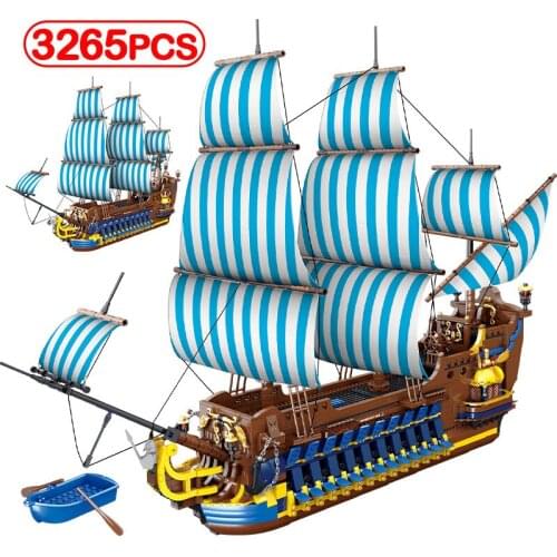 3265pcs City Technical Bluesail Pirate Ship Series MOC Building Blocks Sea Water Traffic Adventure Bricks Toys for Children Gift