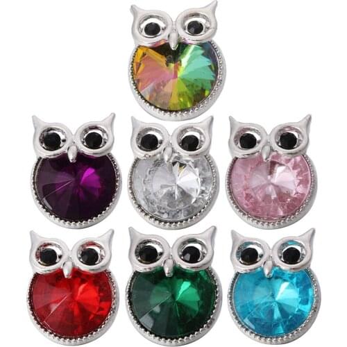 5pcs/lot New 18mm Snap Jewelry Cute Rhinestone Owl Metal 18mm Snap Buttons Fit Christmas Snap Button Bracelet Necklace