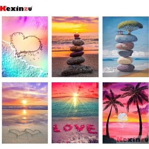 5D DIY Diamond Painting Sunset Beach Diamond Embroidery Sea View Cross Stitch Mosaic Full Round/Square Drill Art Home Decor Gift