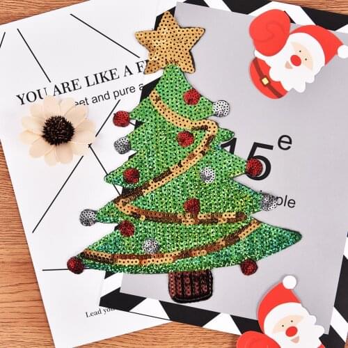 For Clothing Appliques Bag Transfer Iron On Patches Patch Sequins Christmas Trees Pattern Patches Stickers