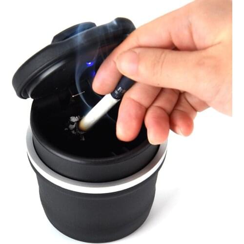 Auto LED Cigarette Smoke Portable Multi-functional Car Ashtray Blue LED Light Smokeless Ashtray Cigarette Holder Car Accessories