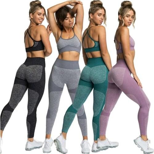 Seamless Yoga Set Ladies Fitness Clothing Top Sportswear Woman Gym Leggings Padded Push Up Strappy Sports Bra Sexy Sports Suits