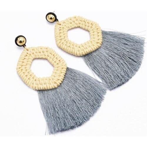 Bohemian 5 Colors Big Acrylic Geometric Pendant Long Tassel Drop Dangle Earrings Elegant Tassels Statement Earrings for Women