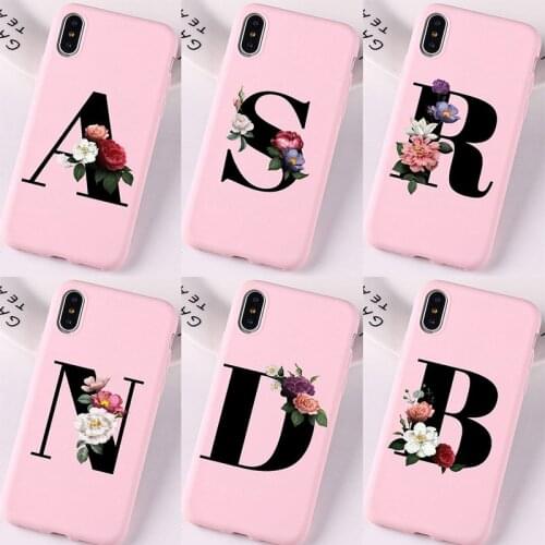 Letter Alphabet Flowers Print Floral Simple Baby Pink Cover Cases For iPhone XR Xs 11 12Pro Mini Max 7 8 Plus Coke Phone Covers